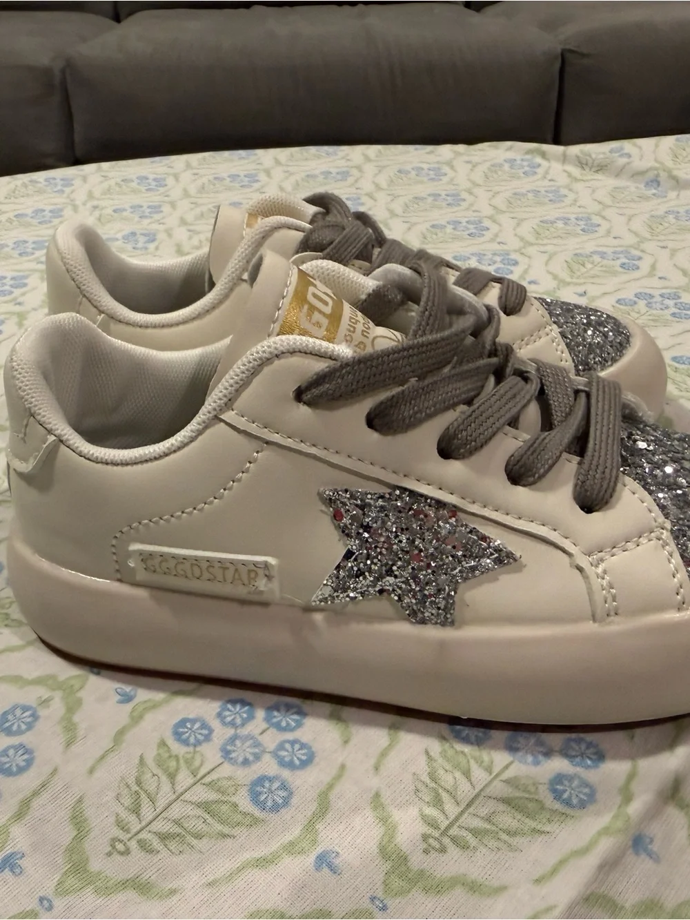 Golden Goose Inspired Glitter Star Sneakers - Silver Sparkle 13